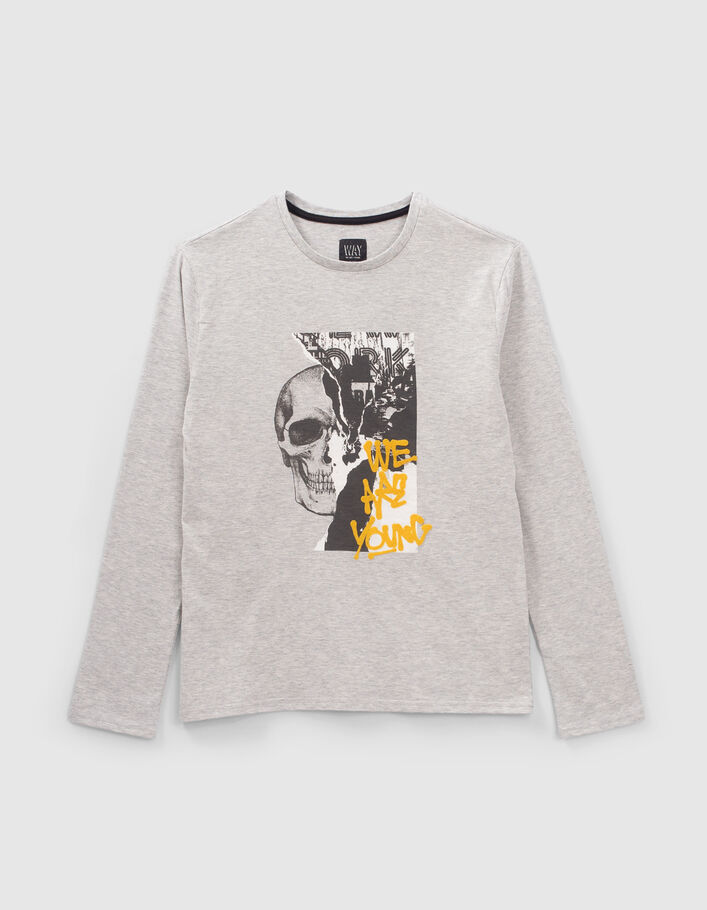 Grijs T-shirt dubbele opdruk en flocking jongens-1