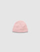 Bonnet rose tricot pailleté brodé fleurs fille-2