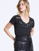 Women's black V-neck T-shirt, bead embroidery-2