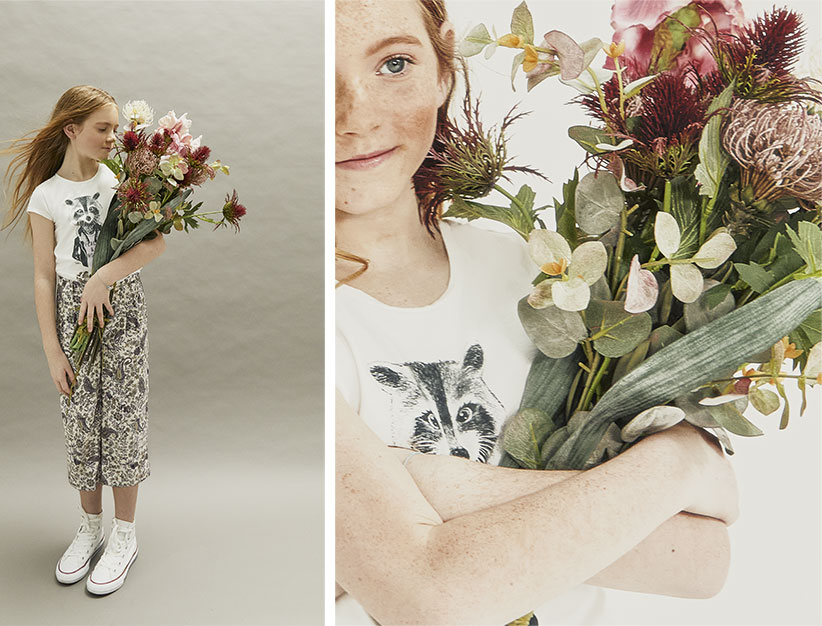Wit T-shirt met korte mouwen en vossenprint