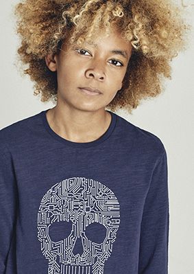 T-shirt manches longues navy skull garcon ado