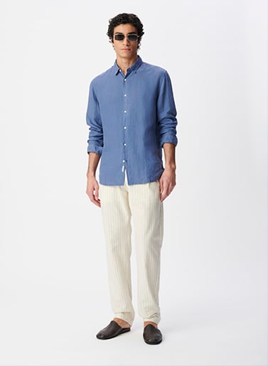 Chemise slim bleue 100% lin Homme