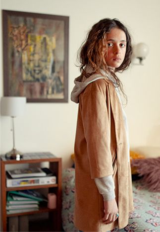 Teen girl’s camel long coat