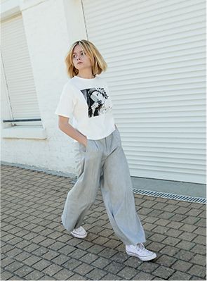 Pantalon large à plis gris pour fille ado