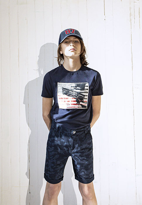 Marineblaues T-Shirt mit kurzen Ärmeln und Print IKKS Way Boy