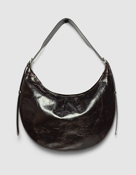 Bolso semiluna marrón cuero brillante Allane