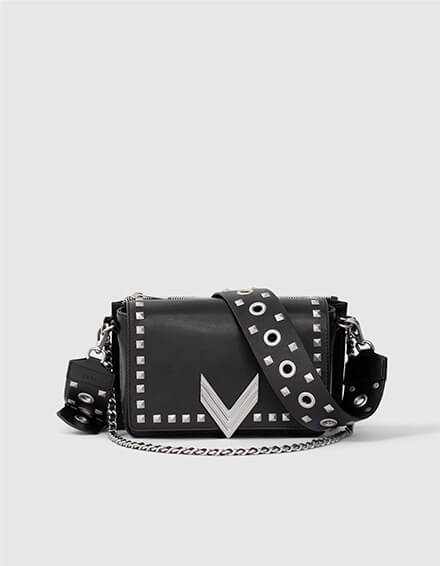 Bolsa 111 Janis en cuero negro congelado tachonado