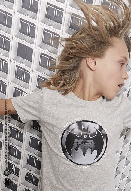 Tee shirt gris à manches courtes avec logo batman ikks kid boy