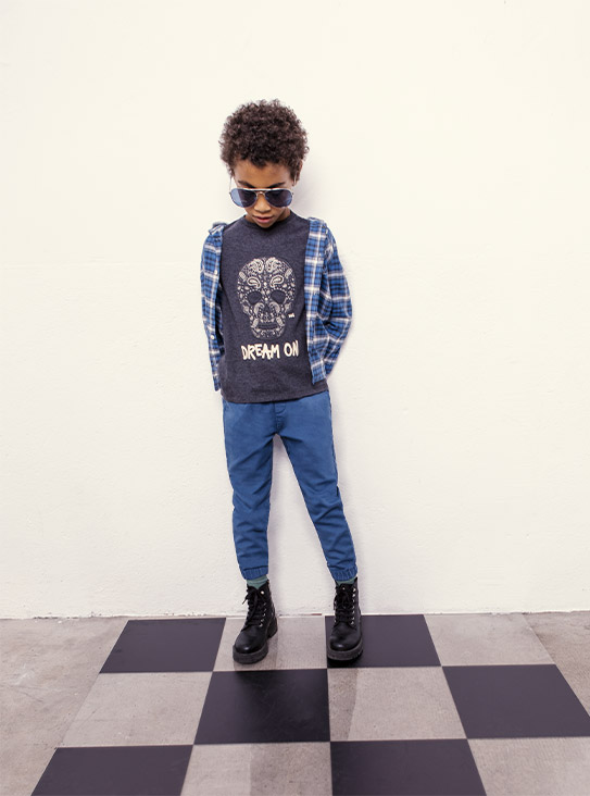 Tee Shirt gris à manches longues avec motif tête de mort ikks kid boy