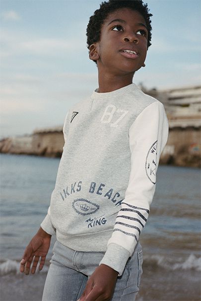Graues geflocktes Sweatshirt aus Funktionsfleece Kid Boy