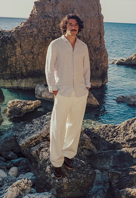 Camisa slim fit lino lila
