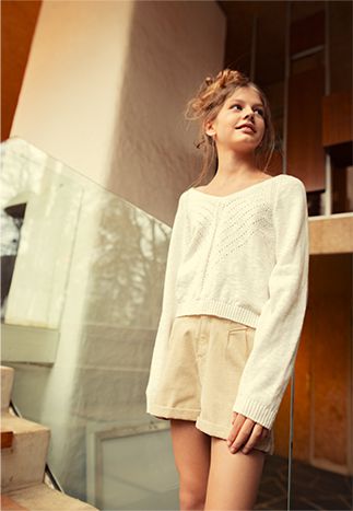 Girls’ openwork knit sweater