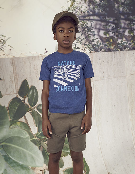 Navy T-shirt met korte mouwen en print ikks kid boy 