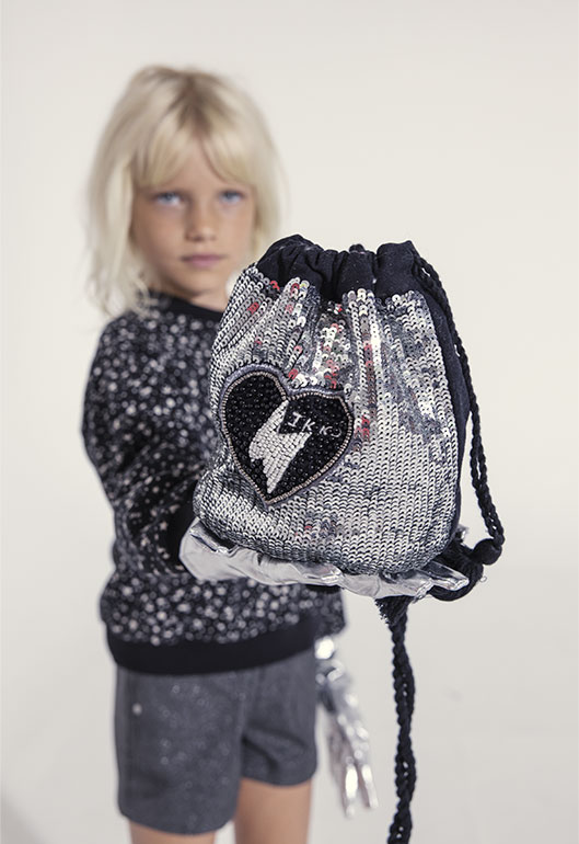 kid girl sequin purse with a heart motif and twisted anchor