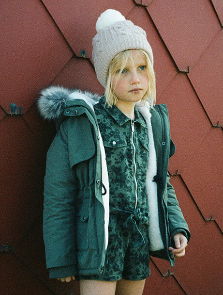 Kid girl khaki hooded parka 