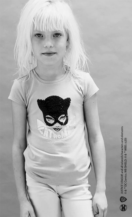 ikks kid girl pink short sleeve T-shirt with catwoman logo