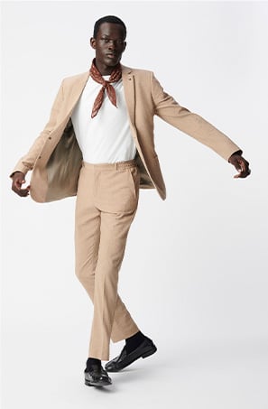 Veste de costume beige foncé seersucker TRAVEL SUIT Homme