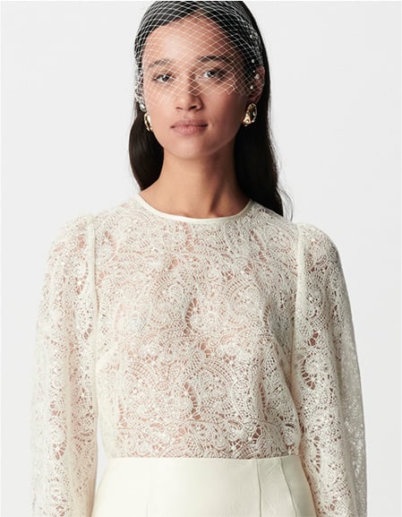 Kurze weiße Spitzenbluse