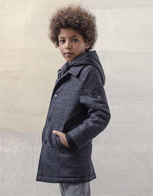 kid boy navy hooded coat with button fastening 