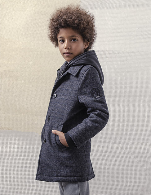 Manteau navy à capuche avec fermeture à boutons enfant garçon