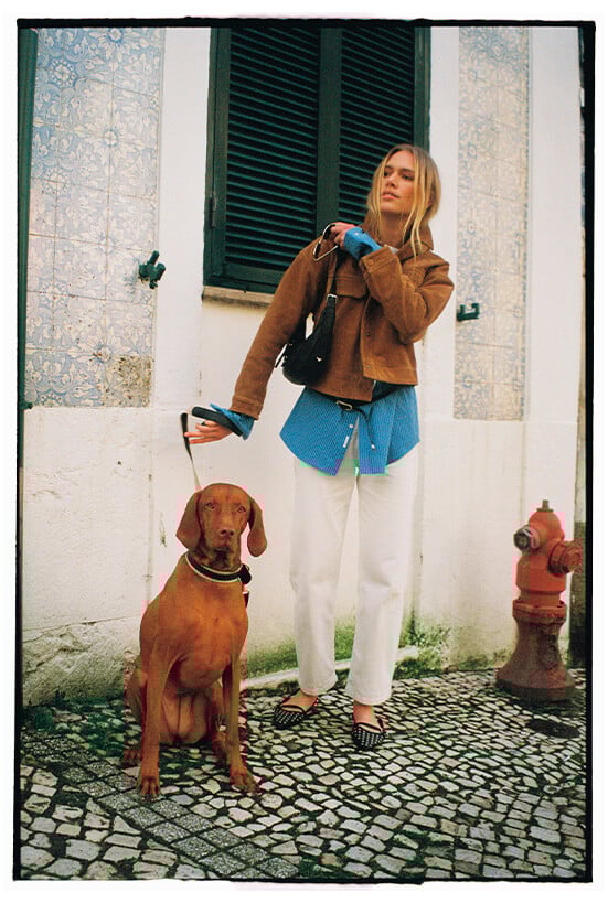 Veste camel en cuir velours