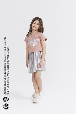 Robe trompe l'œil avec tee shirt manches courtes intégré et logo wonder woman ikks kid girl