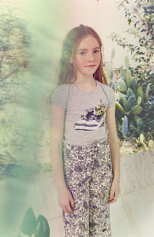 T-shirt met korte mouwen en print gebloemde sneakers ikks kid meisjes