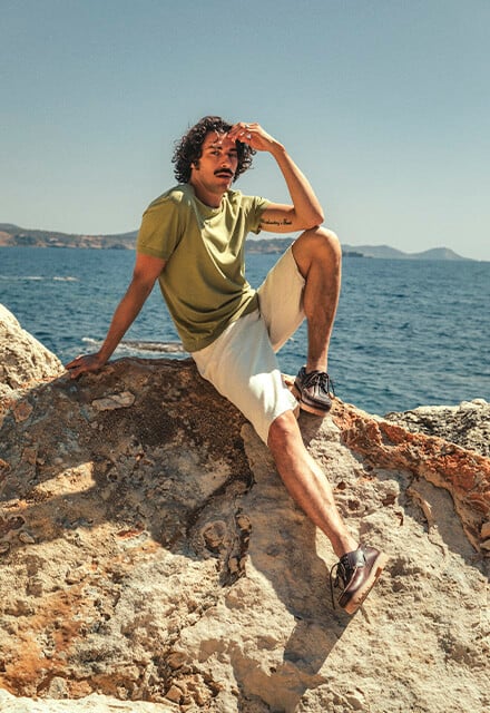 Bermudas de denim crudo con estampado de rayas