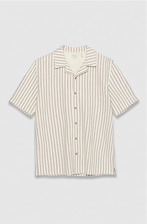 Kurzärmeliges beige gestreiftes Hemd für Herren