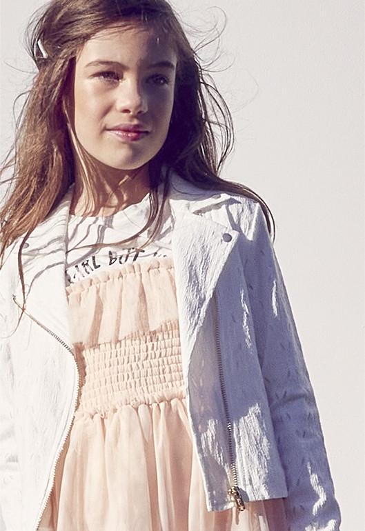 Hellrosa Rüschenkleid aus Tüll mit integriertem T-Shirt Kid Mädchen
