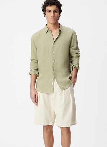 Chemise slim verte 100% lin Homme