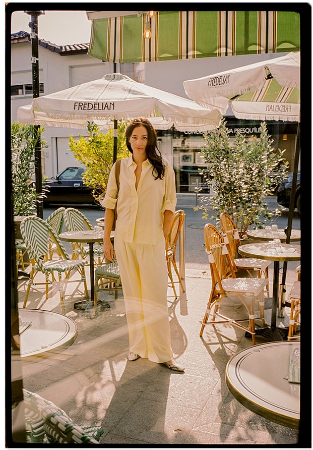 Pantalon large jaune à pinces Femme
