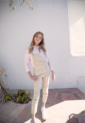 Girls’ beige denim dungarees