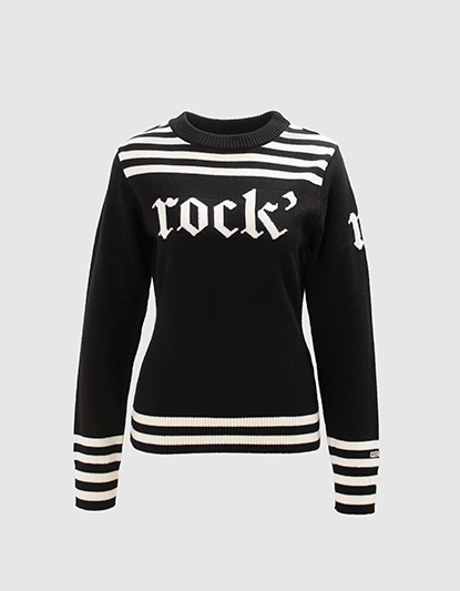 Women’s black knit Rock slogan IKKS x DUVILLARD sweater