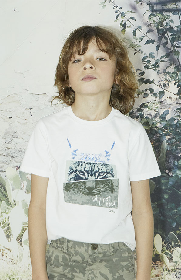 Wit T-shirt met korte mouwen met lynxprint kid boy 