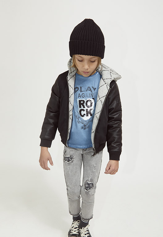 Doudoune noire reversible blanches à carreaux avec capuche kid boy