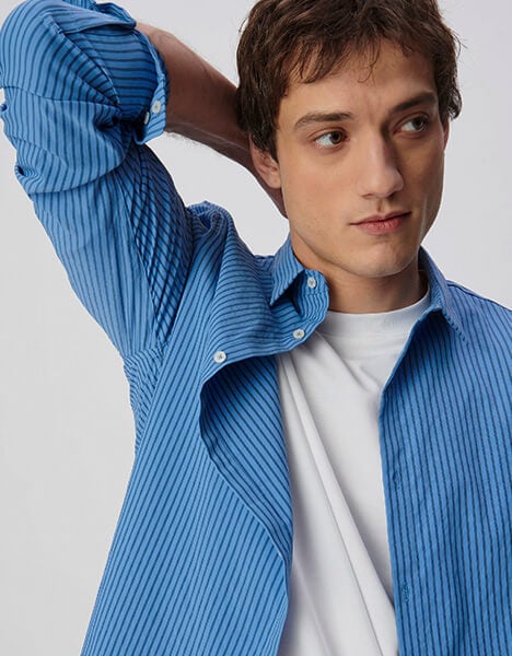Chemise slim bleue rayée EASY CARE