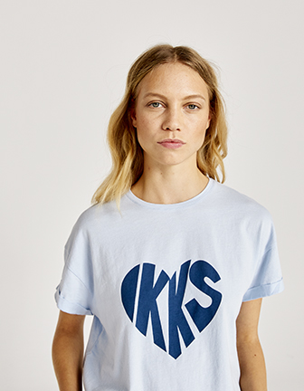 sky blue heart image pure cotton T-shirt IKKS Women