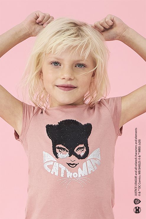Rosa Kurzarm-T-Shirt mit Cat Woman-Motiv ikks kid girl