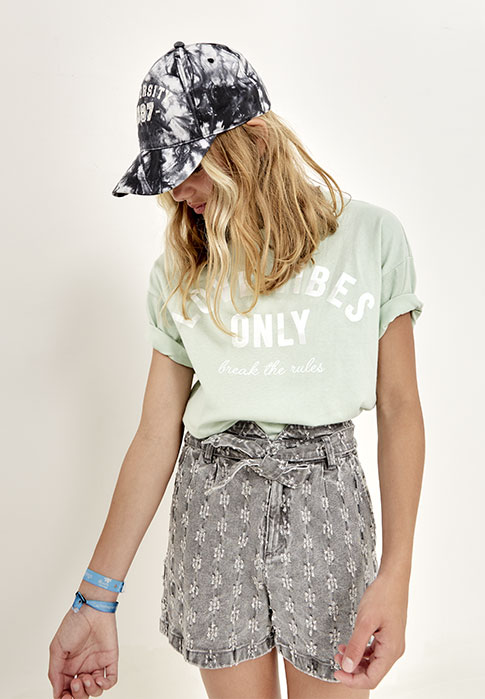 Way girl grey patterned tie-waist shorts