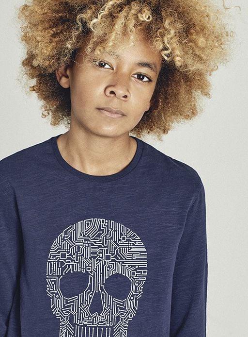 T-shirt manches longues navy skull garcon ado