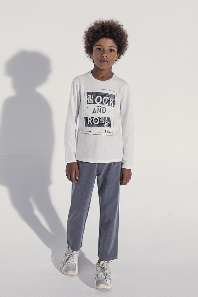 Tee Shirt blanc à manches longues rock enfant garçon