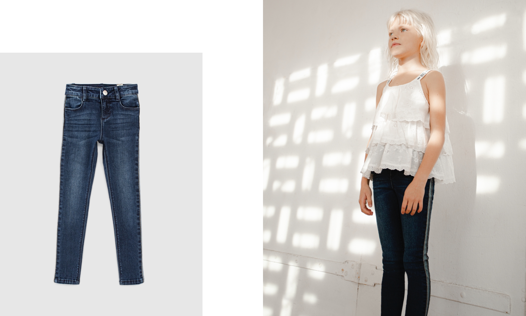 Ungebl. Mädchen-Skinny-Jeans, Bio-Baumw., Seitenstreifen