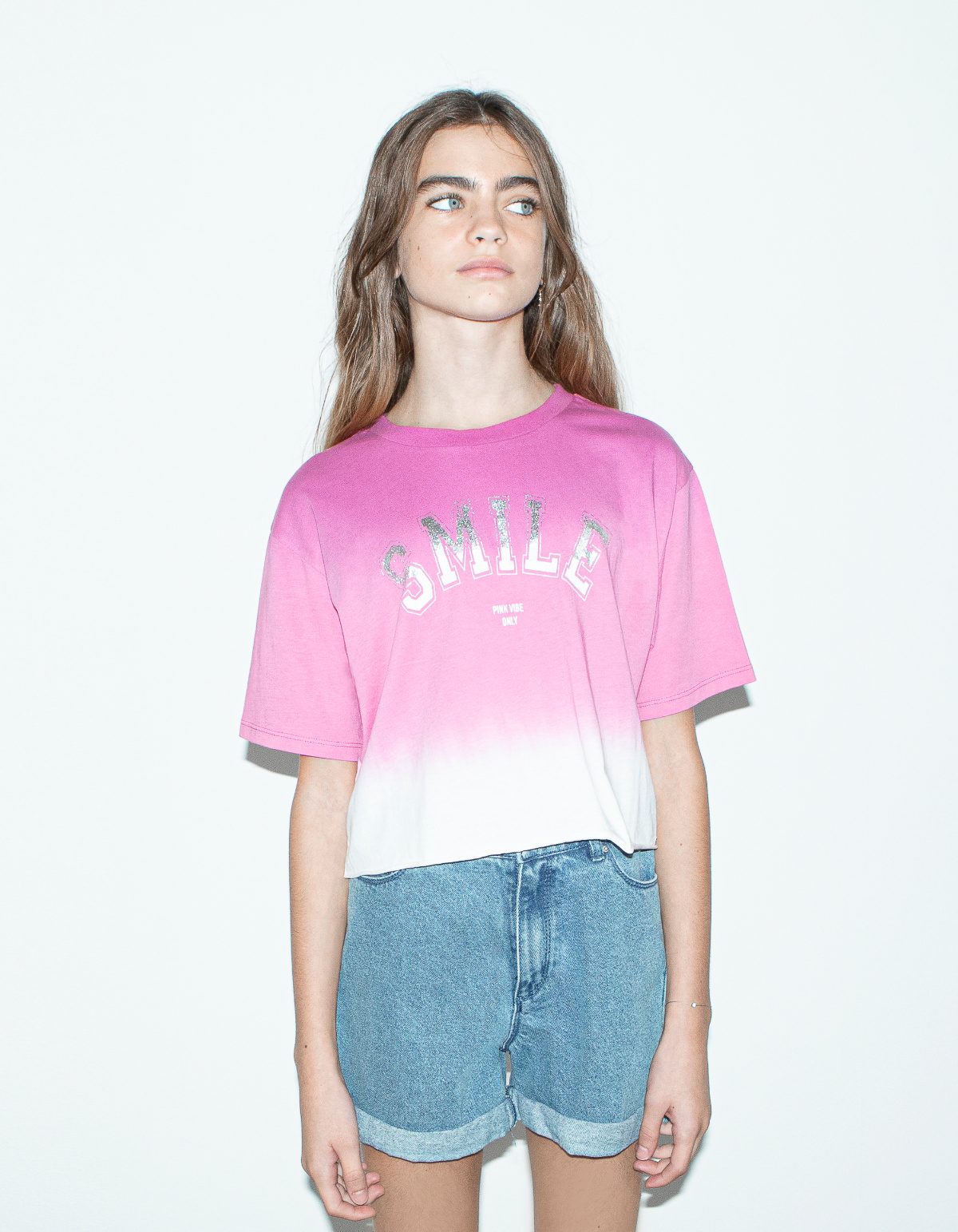 Girls’ pink deep dye T-shirt with slogan