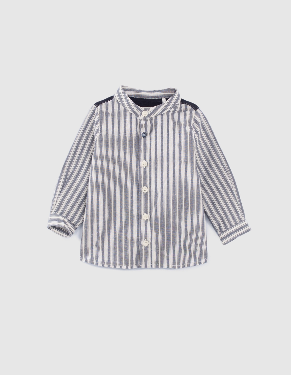 Baby boys’ navy mixed-fabric striped shirt