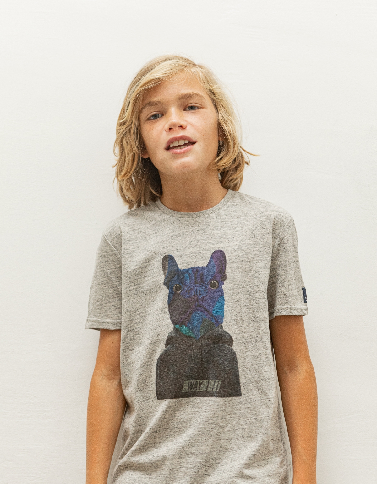 Grijs T-shirt opdruk buldog-sweater jongens
