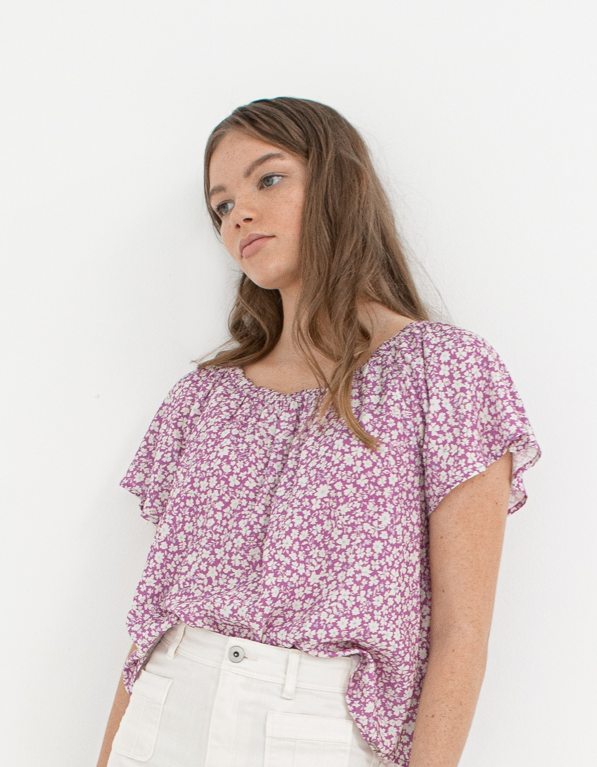 Girls’ violet daisy print LENZING™ ECOVERO™ viscose blouse