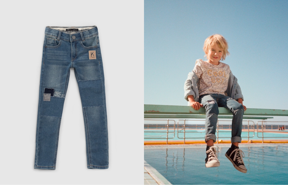 Blauwe skinny jeans patchworkstijl jongens