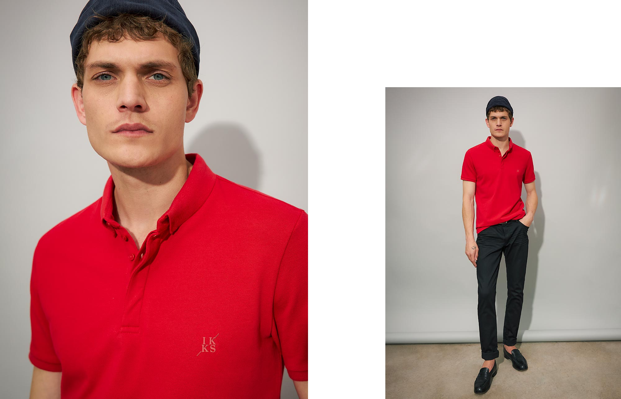 Men’s red mixed fabric SLIM polo shirt