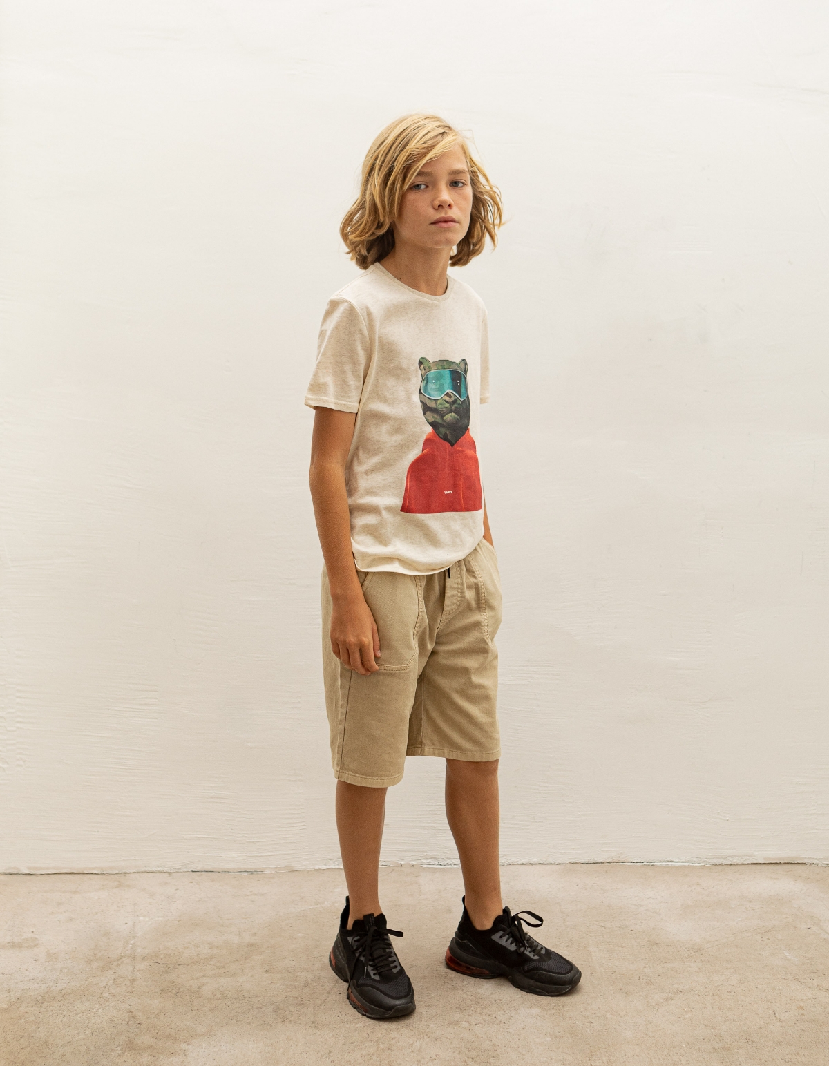 Boys’ beige elasticated waist relaxed Bermuda shorts